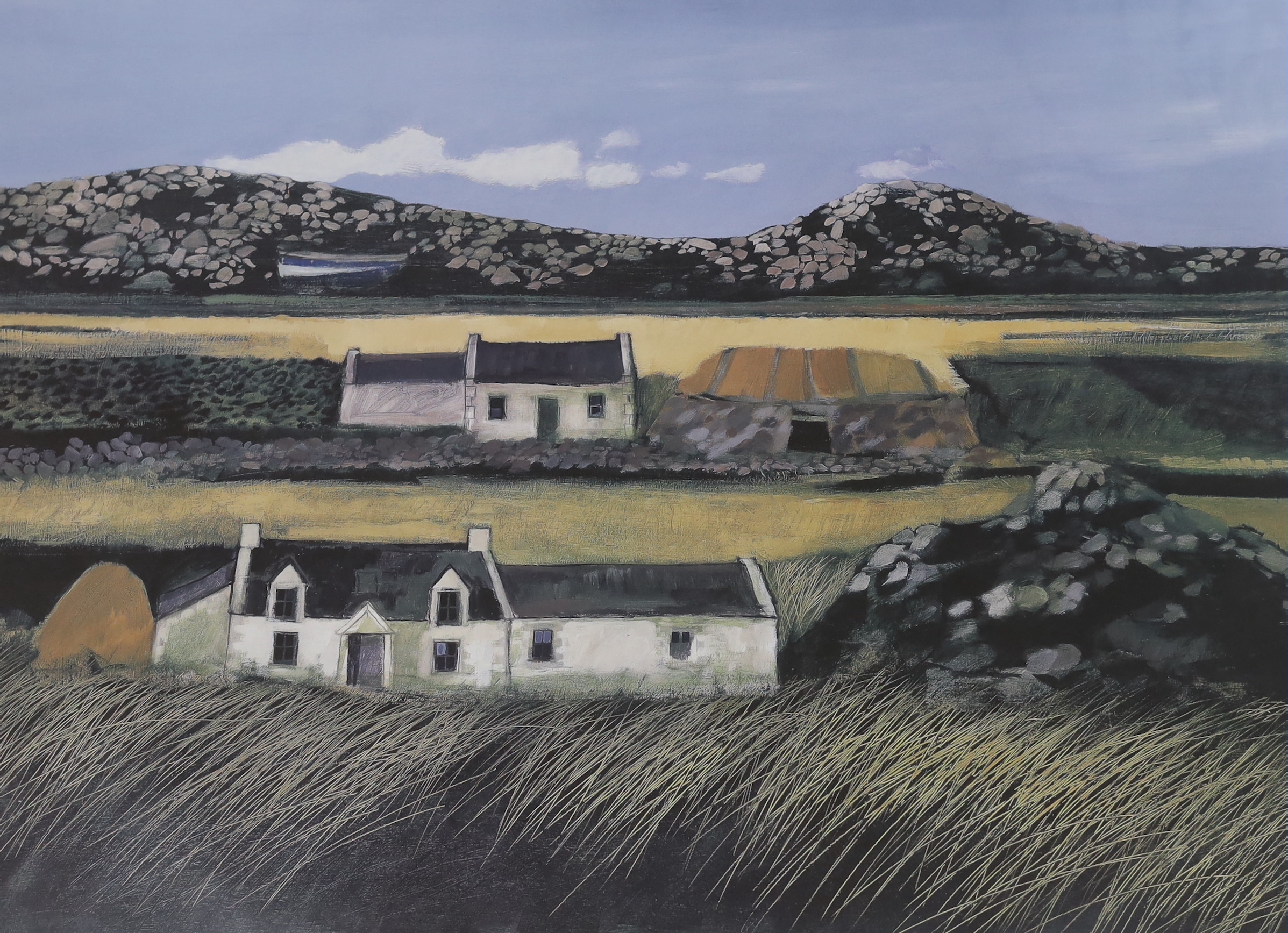 David Humphreys (b.1937), four colour lithographs, Cottages and panoramic landscapes, each pencil signed, the largest 64cm x 48cm